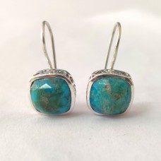 Turquoise 12x12mm cushion silver ethnic earring